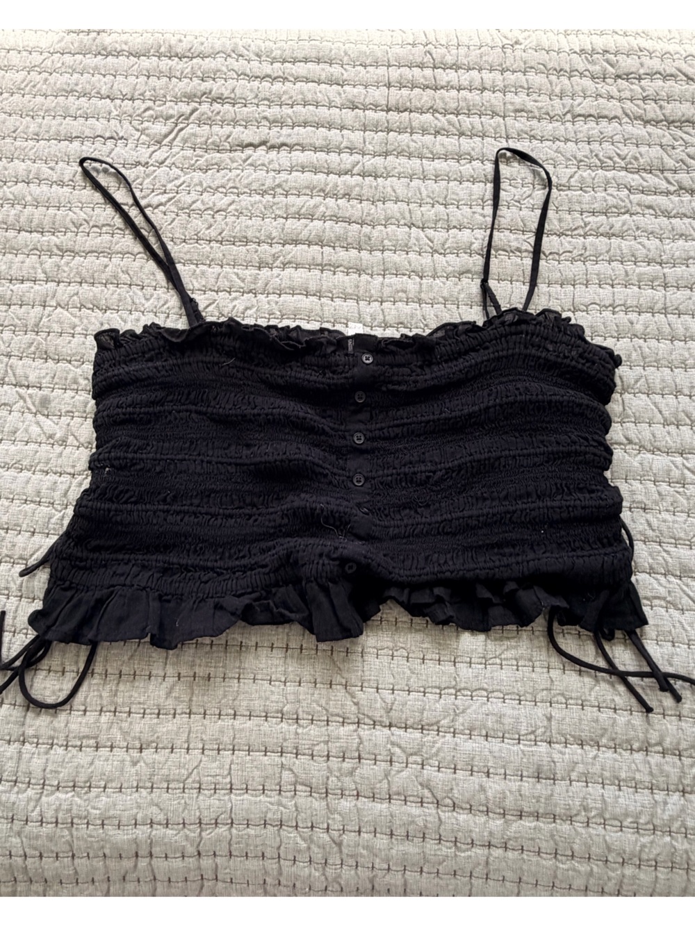 American Eagle Outfitters Black Smocked Ruffle Cami